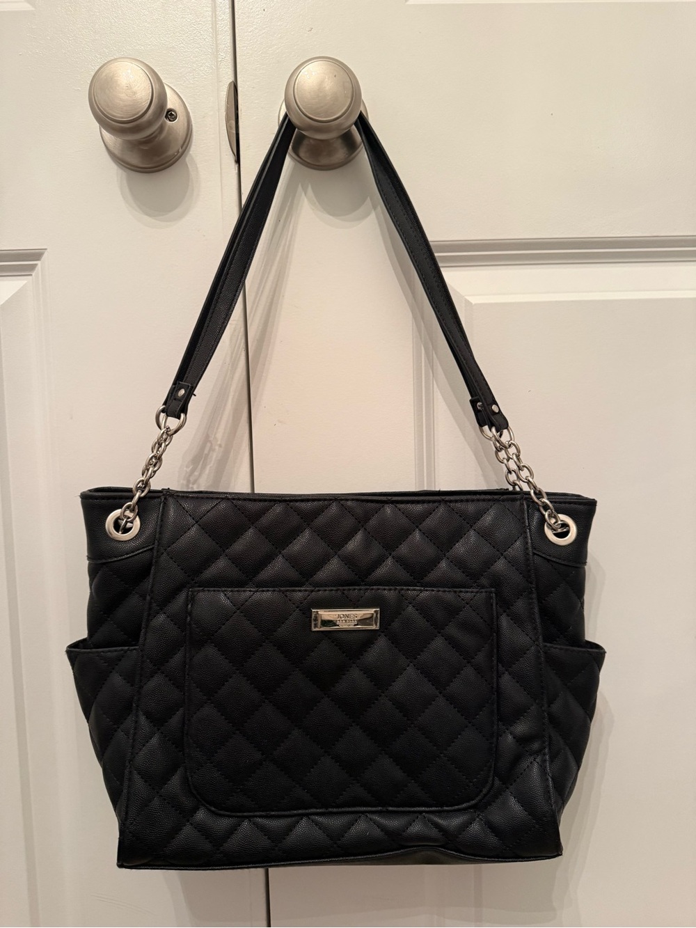 Jones New York Black Quilted Shoulder Bag with Silver Chain Accents